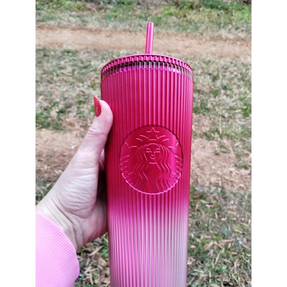 Starbucks Other - NEW Starbucks 2024 Holiday Pleated Red Pink ombre Cold Cup 24oz Venti Tumbler